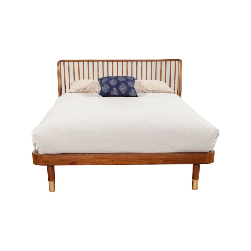 Wood Platform Bed in Dark Walnut (Brown)