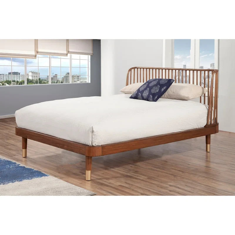Wood Platform Bed in Dark Walnut (Brown)