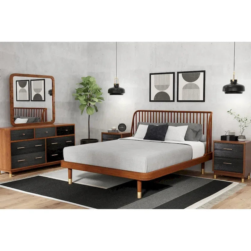 Wood Platform Bed in Dark Walnut (Brown)