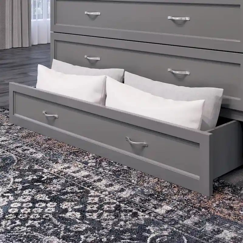 Full Murphy Bed Chest with Mattress in Grey
