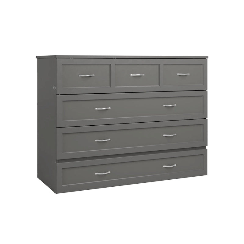 Full Murphy Bed Chest with Mattress in Grey