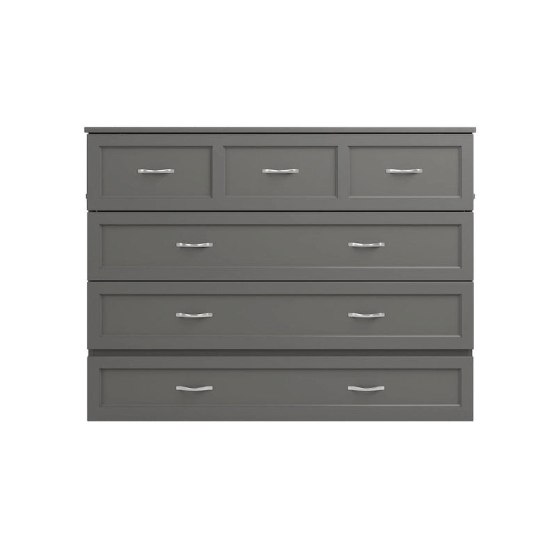 Full Murphy Bed Chest with Mattress in Grey