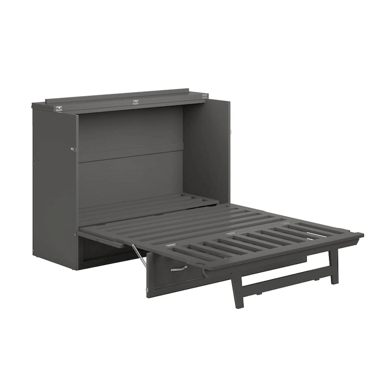 Full Murphy Bed Chest with Mattress in Grey