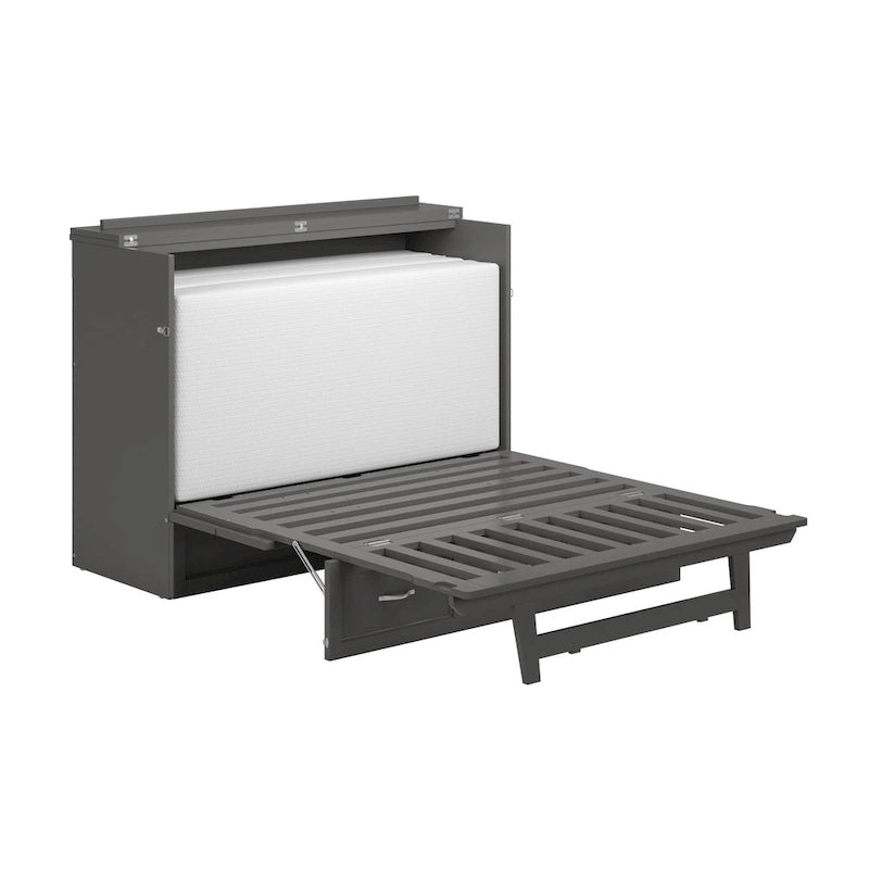 Full Murphy Bed Chest with Mattress in Grey