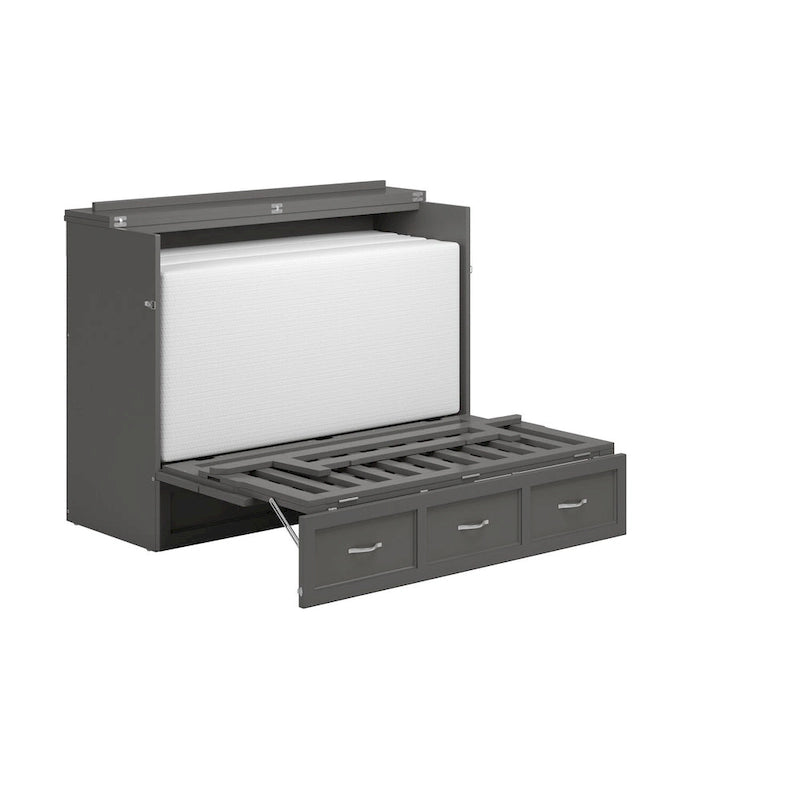 Full Murphy Bed Chest with Mattress in Grey