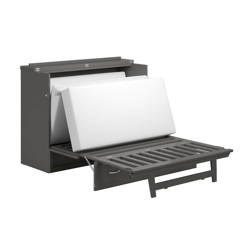 Full Murphy Bed Chest with Mattress in Grey