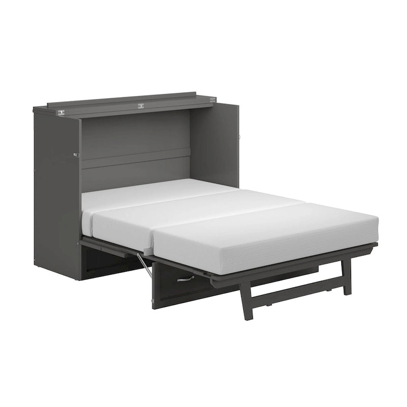 Full Murphy Bed Chest with Mattress in Grey