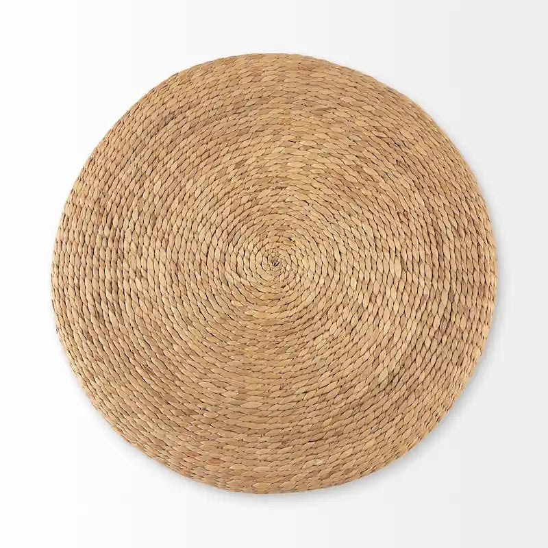 Brown Striped Seagrass Round Coffee Table Pouf