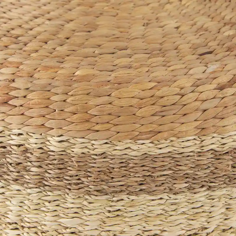 Brown Striped Seagrass Round Coffee Table Pouf