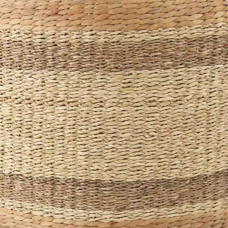 Brown Striped Seagrass Round Coffee Table Pouf