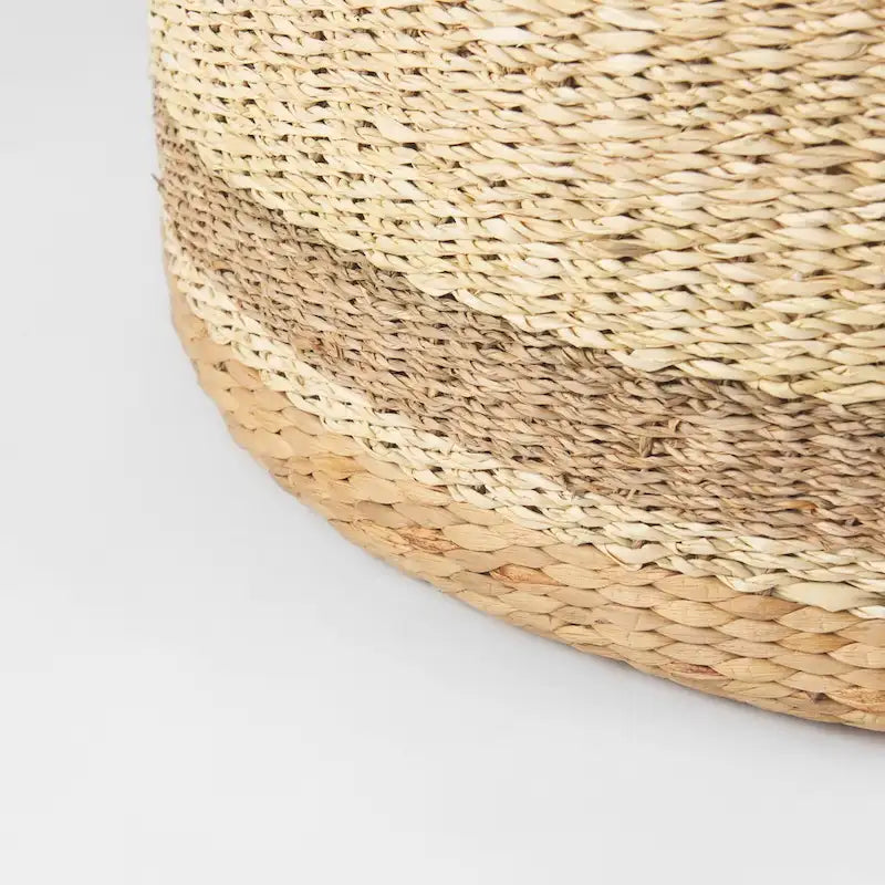 Brown Striped Seagrass Round Coffee Table Pouf