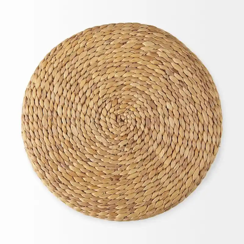 Brown Striped Seagrass Round Coffee Table Pouf