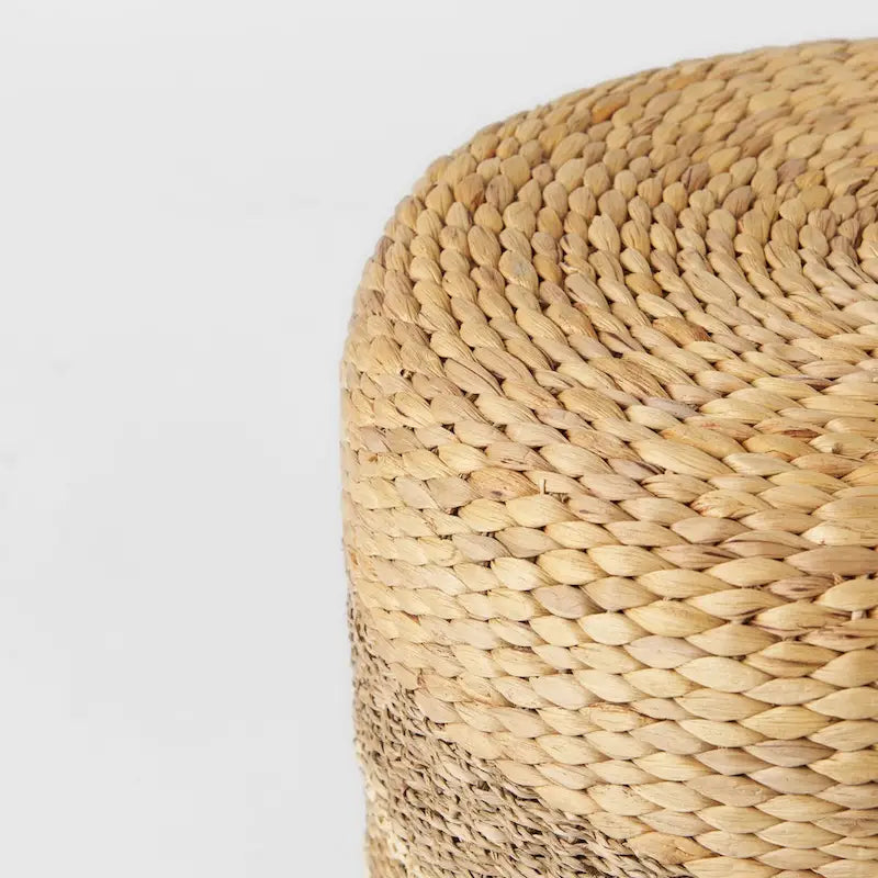 Brown Striped Seagrass Round Coffee Table Pouf