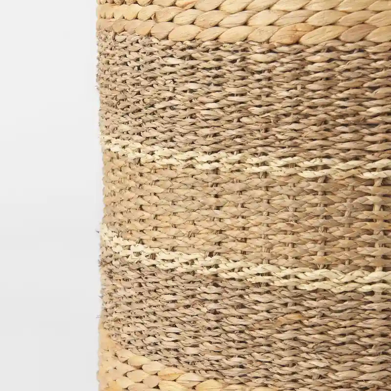 Brown Striped Seagrass Round Coffee Table Pouf