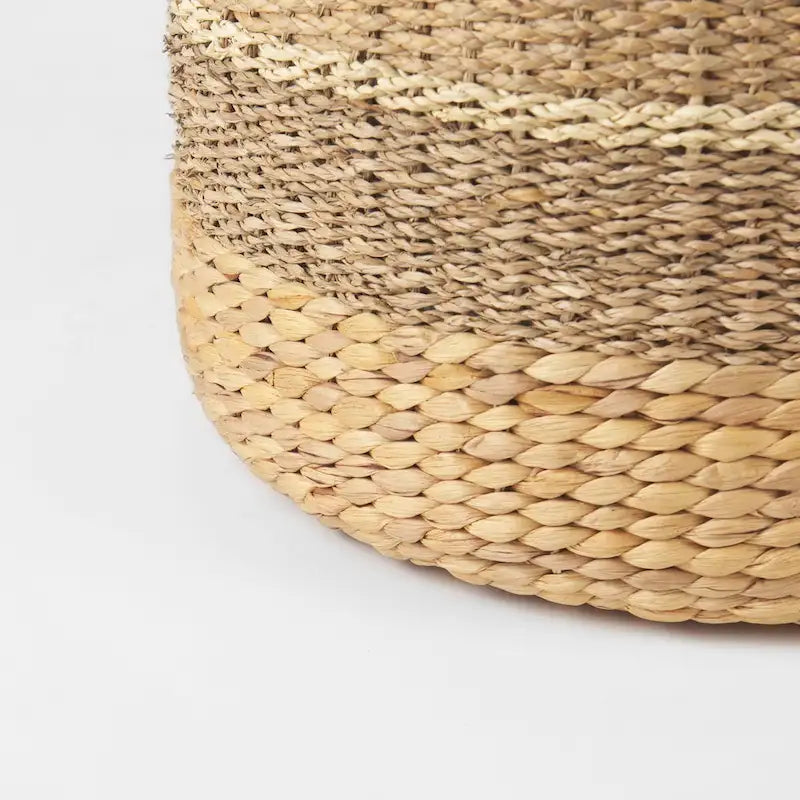Brown Striped Seagrass Round Coffee Table Pouf