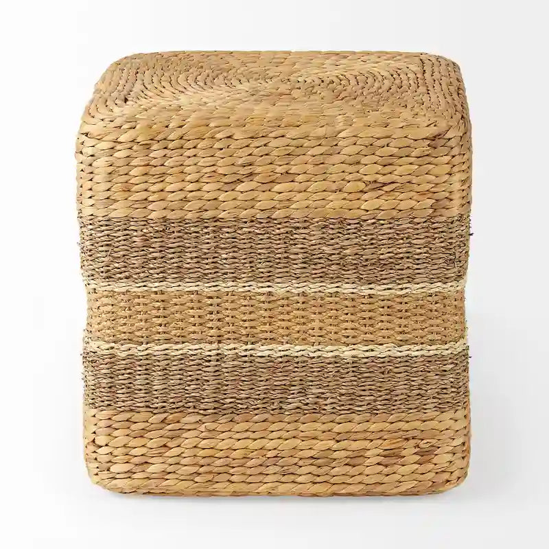 Brown Striped Seagrass Round Coffee Table Pouf