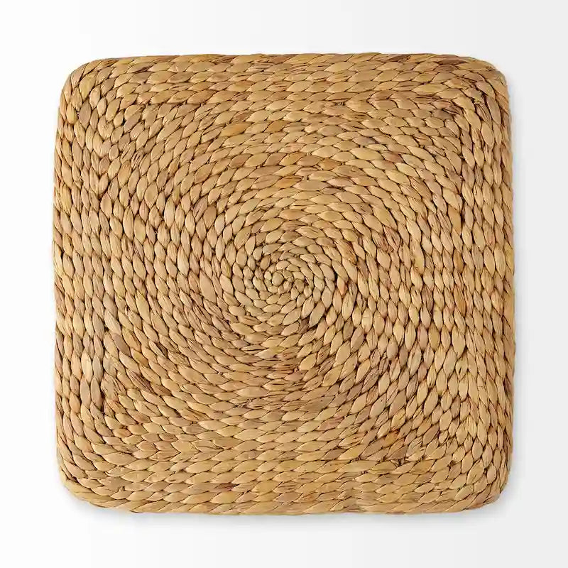 Brown Striped Seagrass Round Coffee Table Pouf