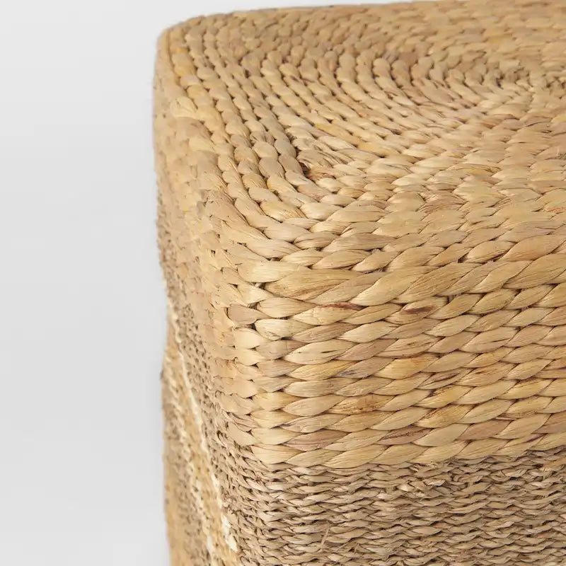 Brown Striped Seagrass Round Coffee Table Pouf