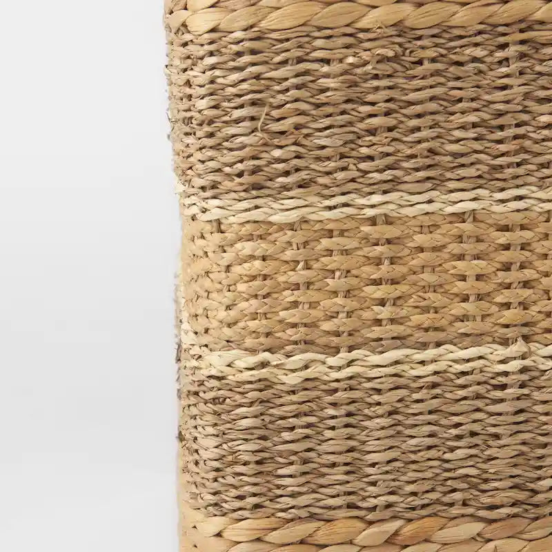Brown Striped Seagrass Round Coffee Table Pouf