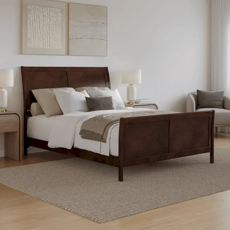 Solid Wood Low Profile Platform Bed with Matching Footboard
