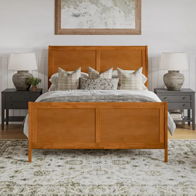 Solid Wood Low Profile Platform Bed with Matching Footboard