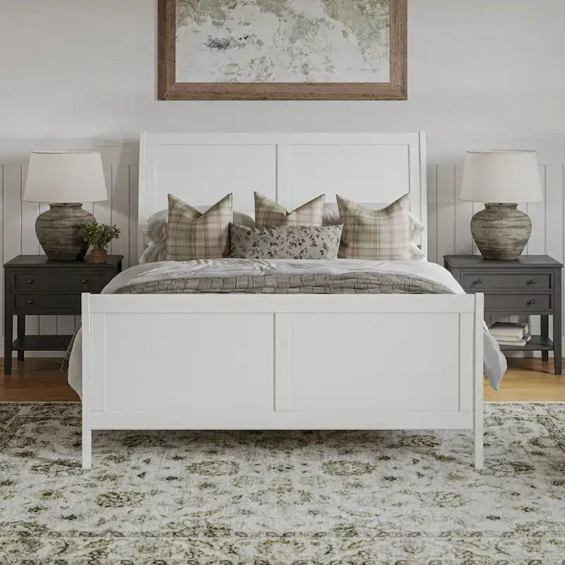 Solid Wood Low Profile Platform Bed with Matching Footboard