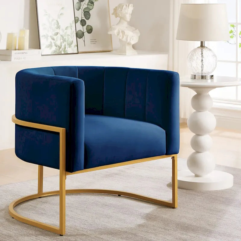 Mid-Century Upholstered Velvet Accent Chair with Curve Backrest