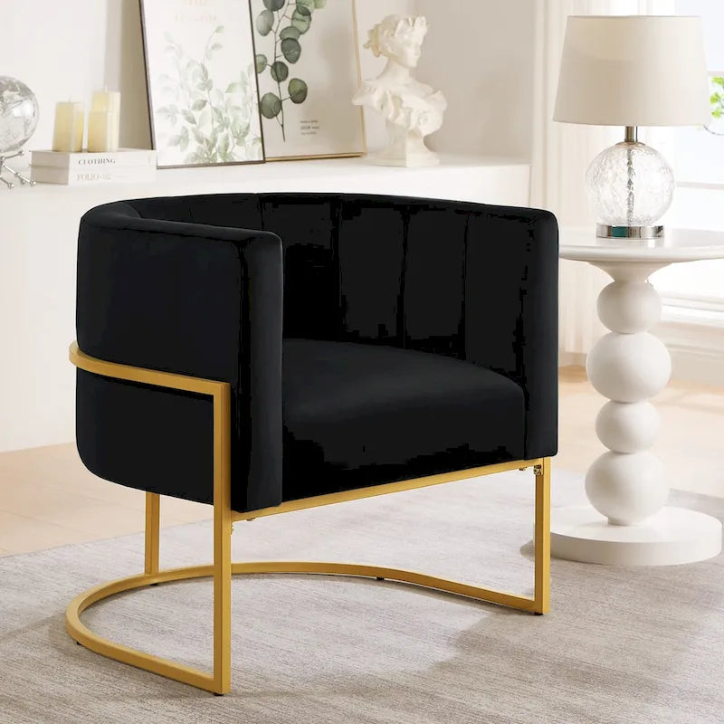 Mid-Century Upholstered Velvet Accent Chair with Curve Backrest