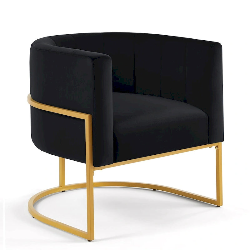 Mid-Century Upholstered Velvet Accent Chair with Curve Backrest