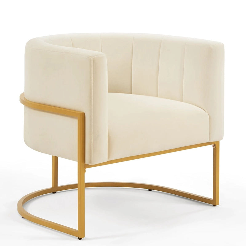 Mid-Century Upholstered Velvet Accent Chair with Curve Backrest