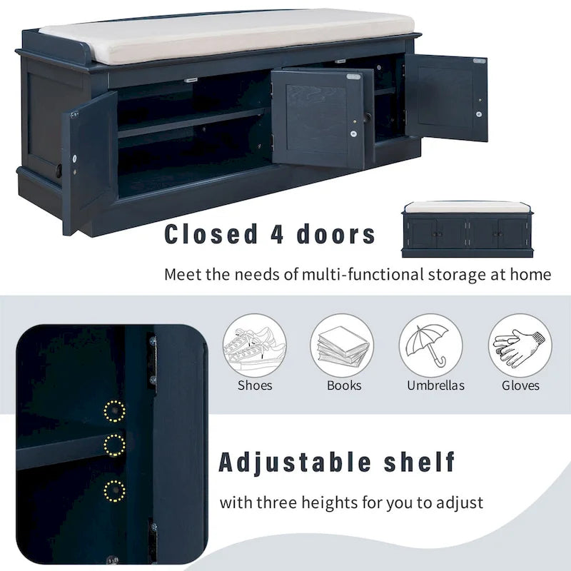Entryway Storage Bench with 4 Doors and Adjustable Shelves