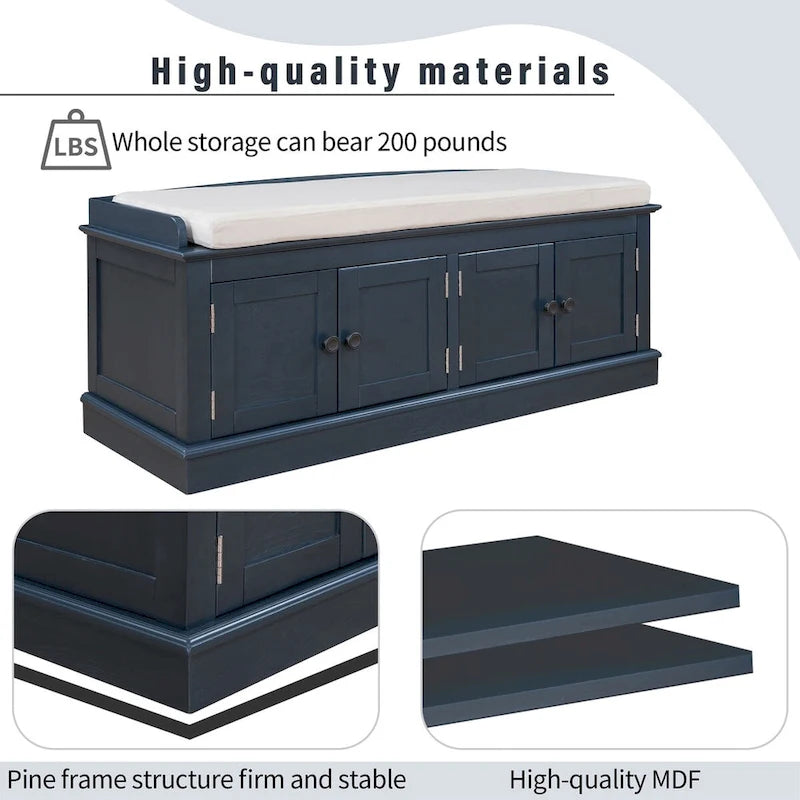 Entryway Storage Bench with 4 Doors and Adjustable Shelves