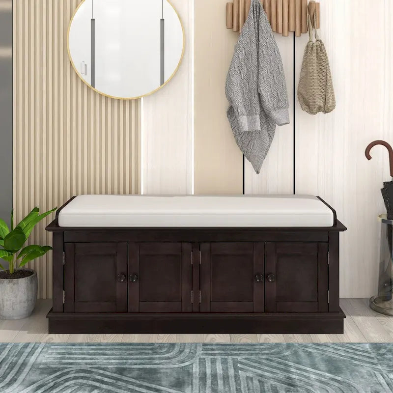 Entryway Storage Bench with 4 Doors and Adjustable Shelves