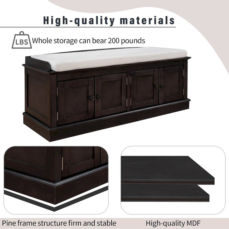 Entryway Storage Bench with 4 Doors and Adjustable Shelves