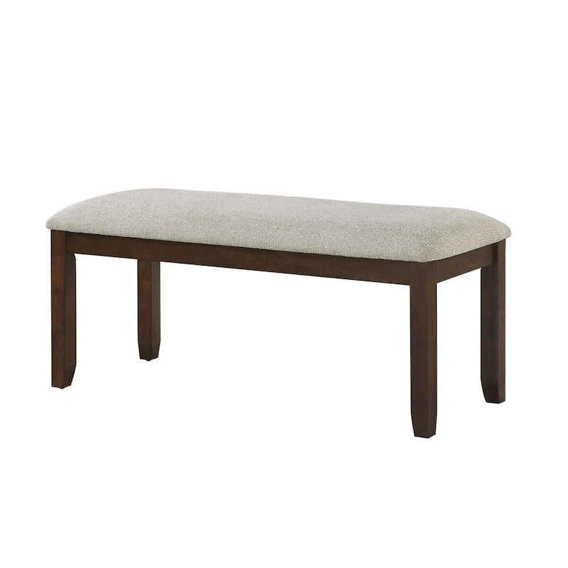 43 Inch Bench, Gray Polyester Upholstery, Cherry Brown Solid Wood