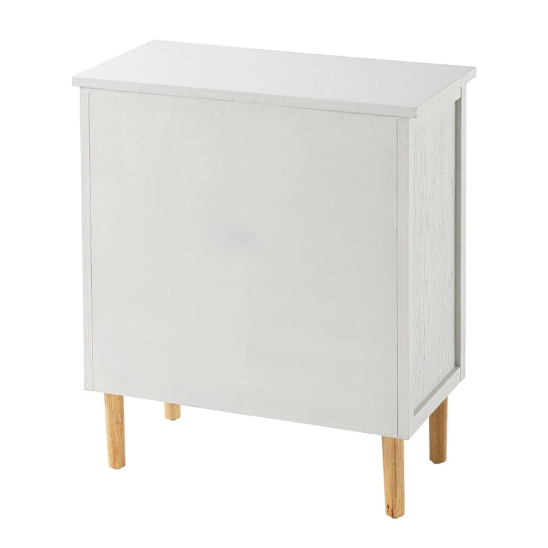 Wicker Rattan Chest of Drawers, 4-Drawer Dresser, White Finish Wooden Storage Cabinet, Boho Mid-Century Coastal Sideboard