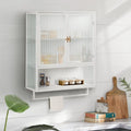 Modern 23.62 Glass Door Wall Cabinet with Two-Tier Enclosed Storage, Open Shelf, and Towel Rack for Entryway