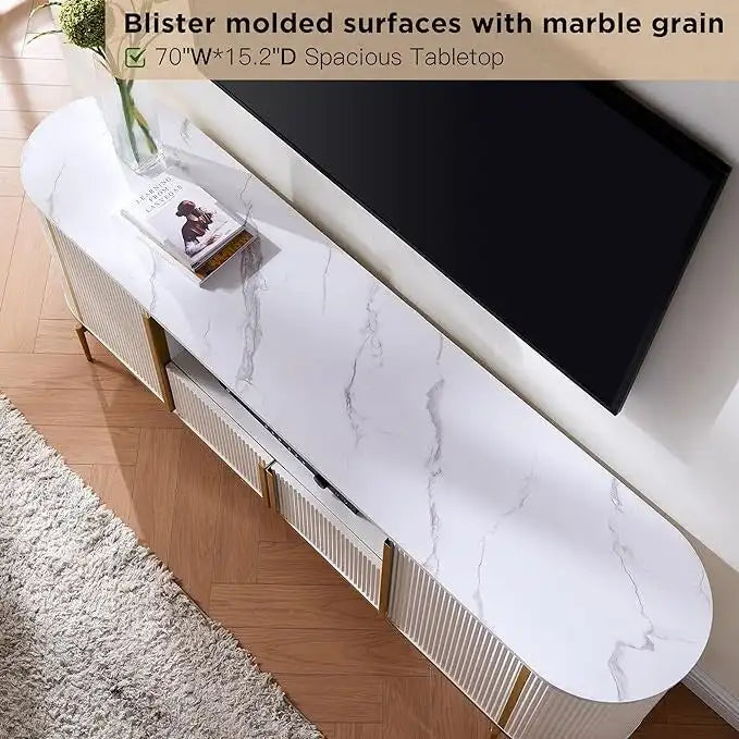 Meuble TV de luxe moderne, centre de divertissement, avec plateau effet marbre