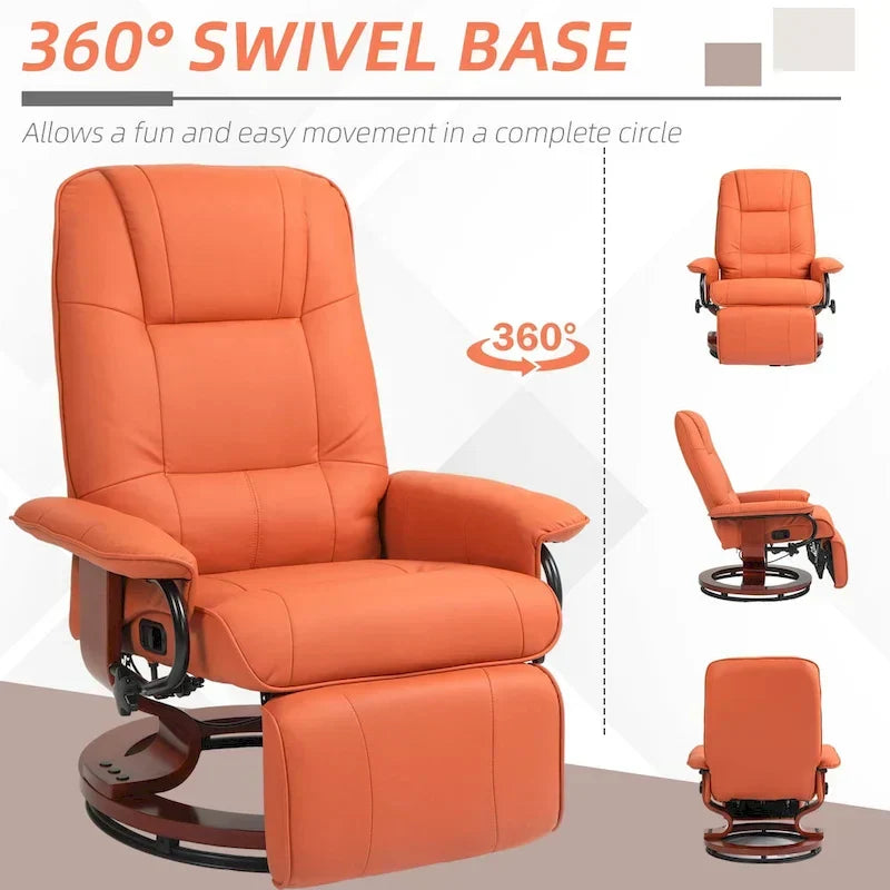 Fauteuil inclinable HomCom en similicuir avec base pivotante manuelle réglable et repose-pieds confortable et relaxant
